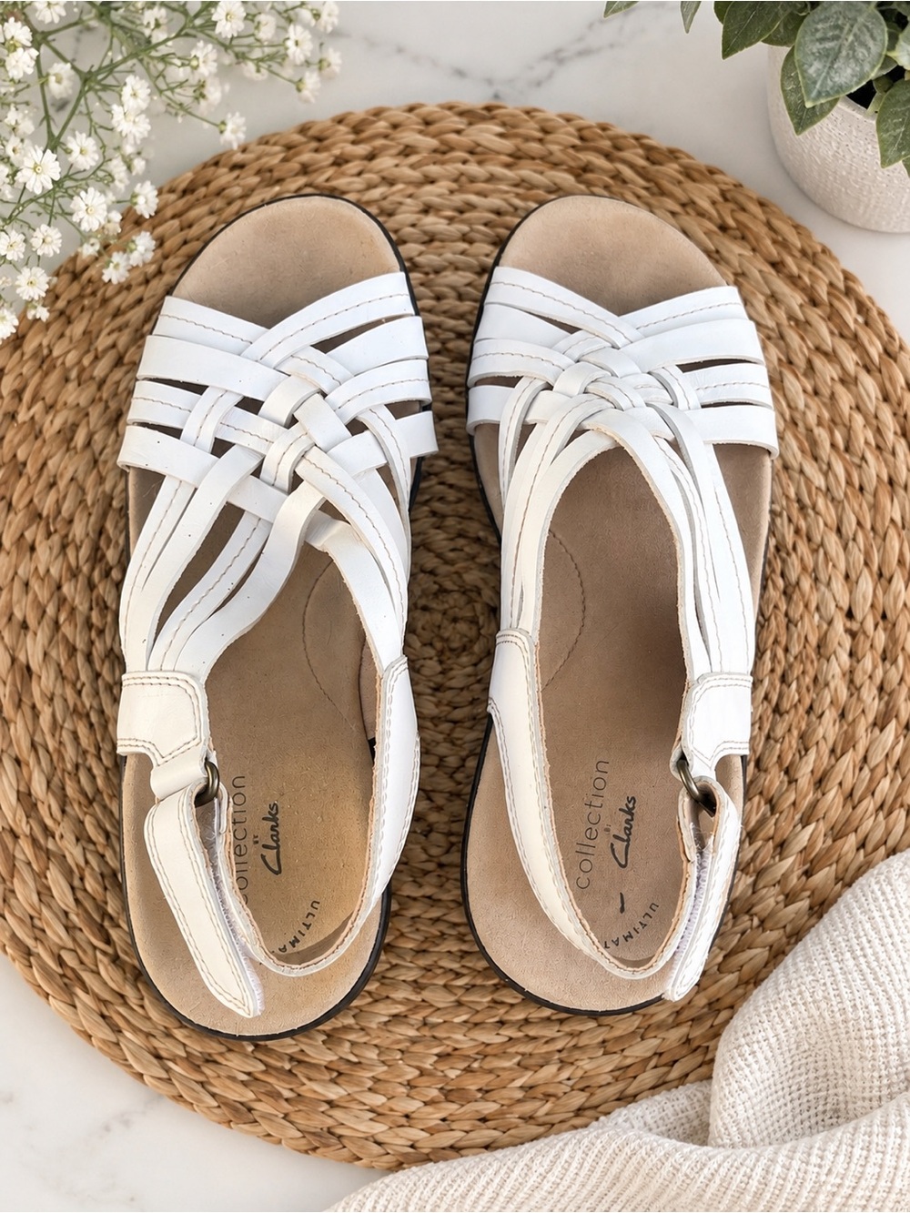 Clarks White Woven Leather Slingback Sandals - Picture 2 of 5